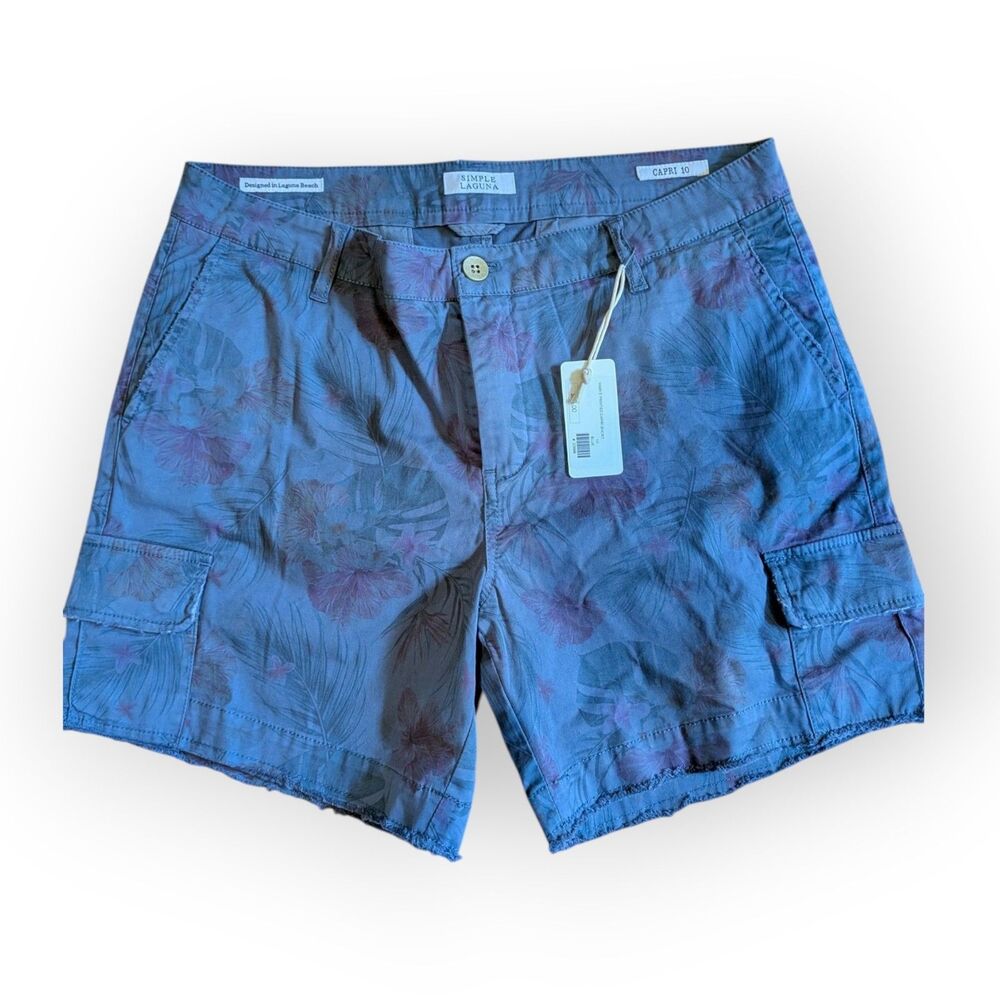 Simple Laguna Women Blue Capri Printed Shorts Size 10 NWT California Surf Beach